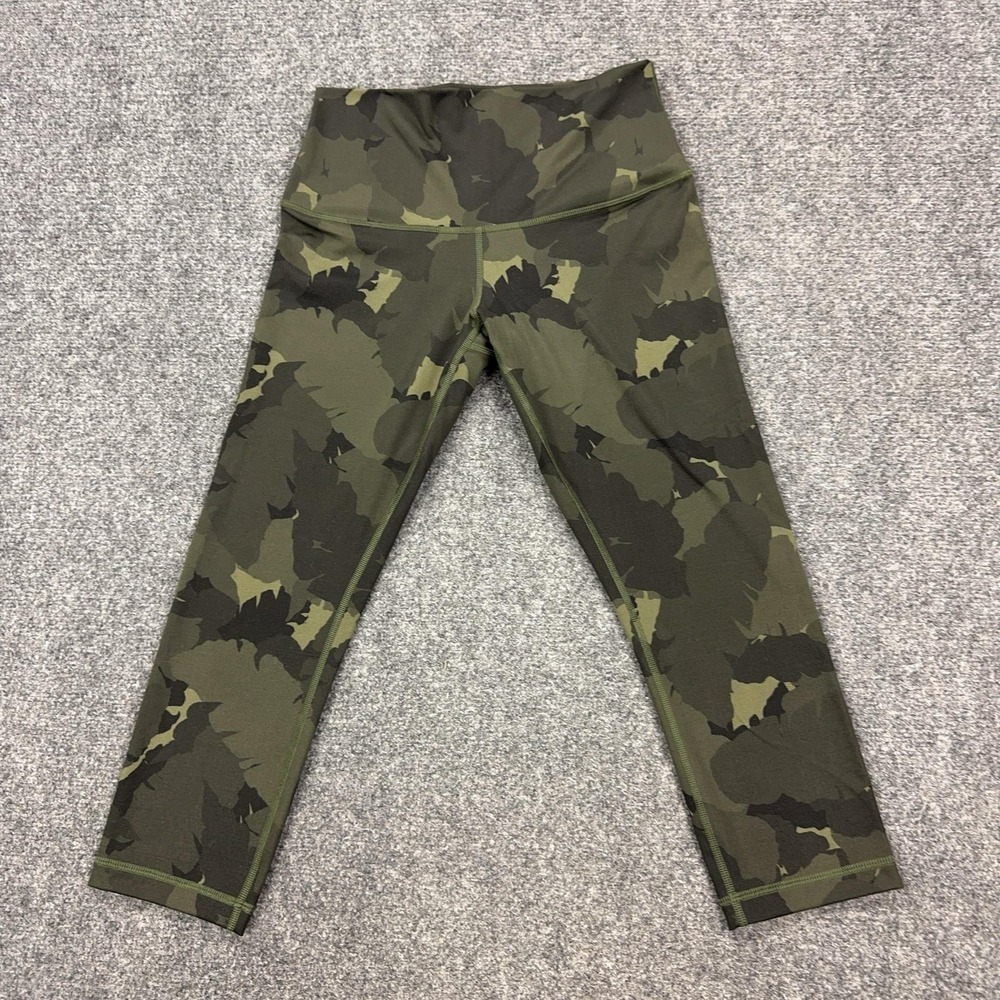 Lululemon Pants Womens 6 Green Camo‎ High Rise Ankle Leggings Yoga Gym Athletic